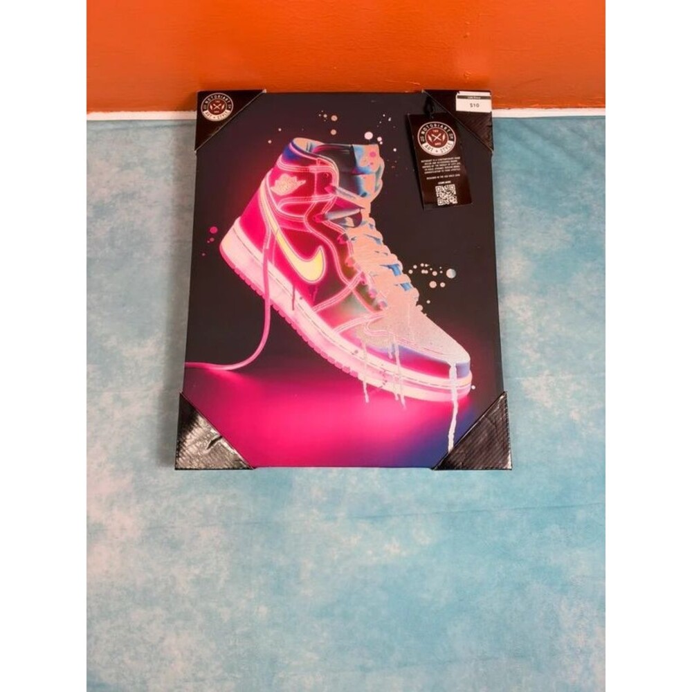 NotoriArt Sneaker Wall Art Canvas – Neon Pink/Red